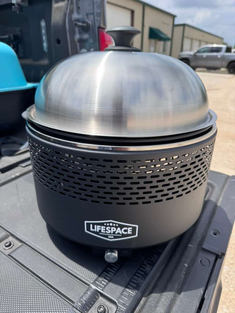 NEW UPGRADED Lifespace Portable Charcoal Grill with Turbo Fan (Low Smoke), Cast Iron Grate, Dome Lid & Carry Bag