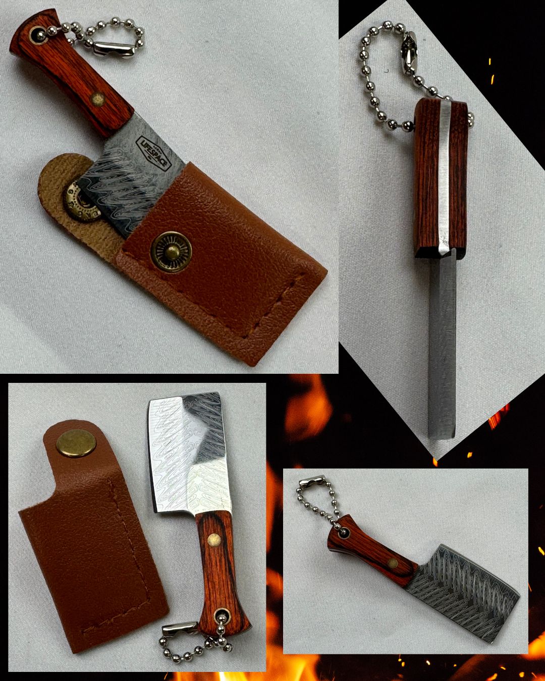 Lifespace Damascus Mini Square Nose Cleaver with Sheath