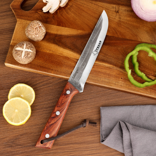 Texas Barbecue 6.7 Inch Broad-Blade Utility Knife with Red Wood Handle