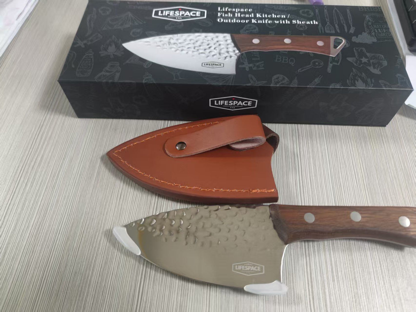 Lifespace Full Tang Stainless Steel Fish Head Kitchen and Outdoor Knife