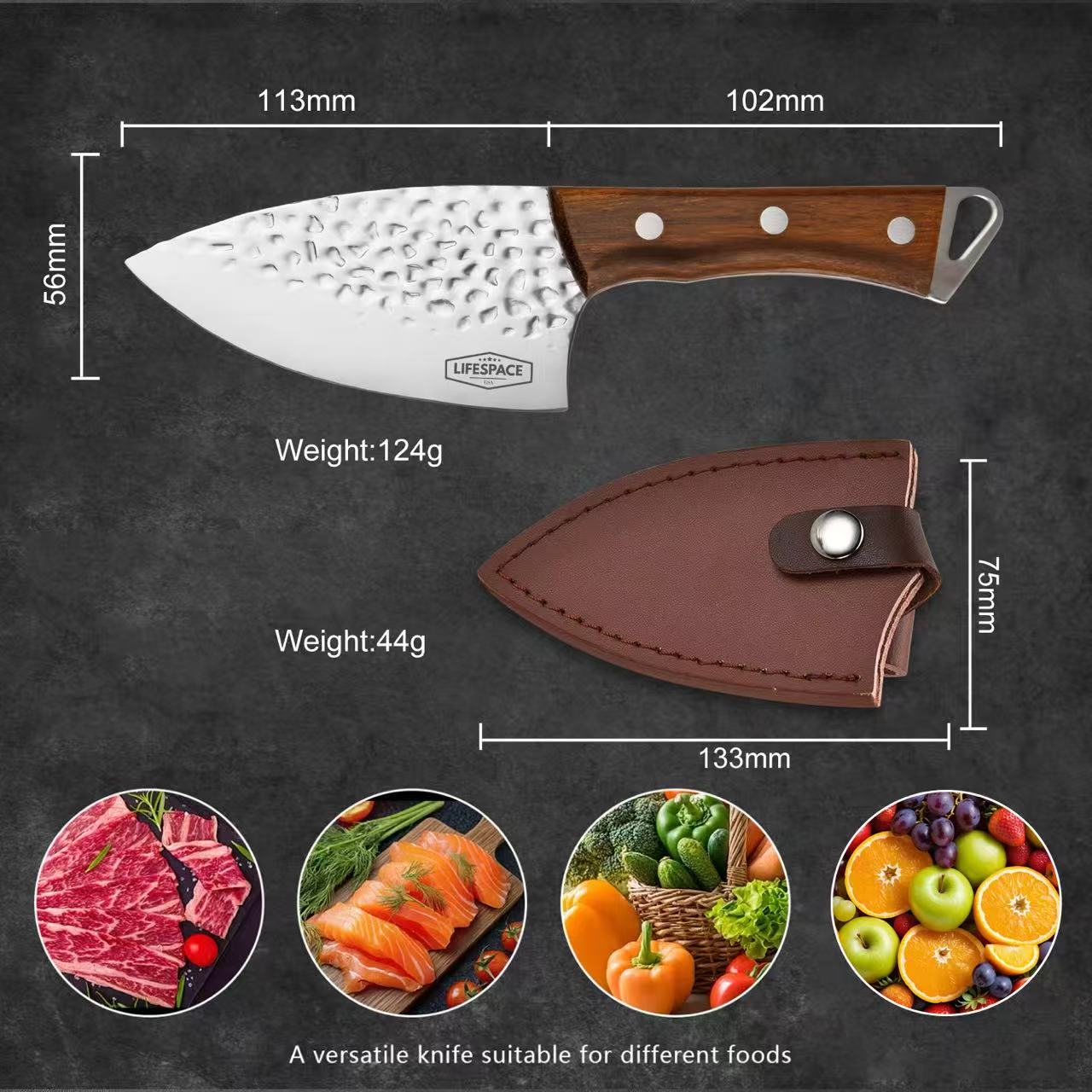 Lifespace Full Tang Stainless Steel Fish Head Kitchen and Outdoor Knife