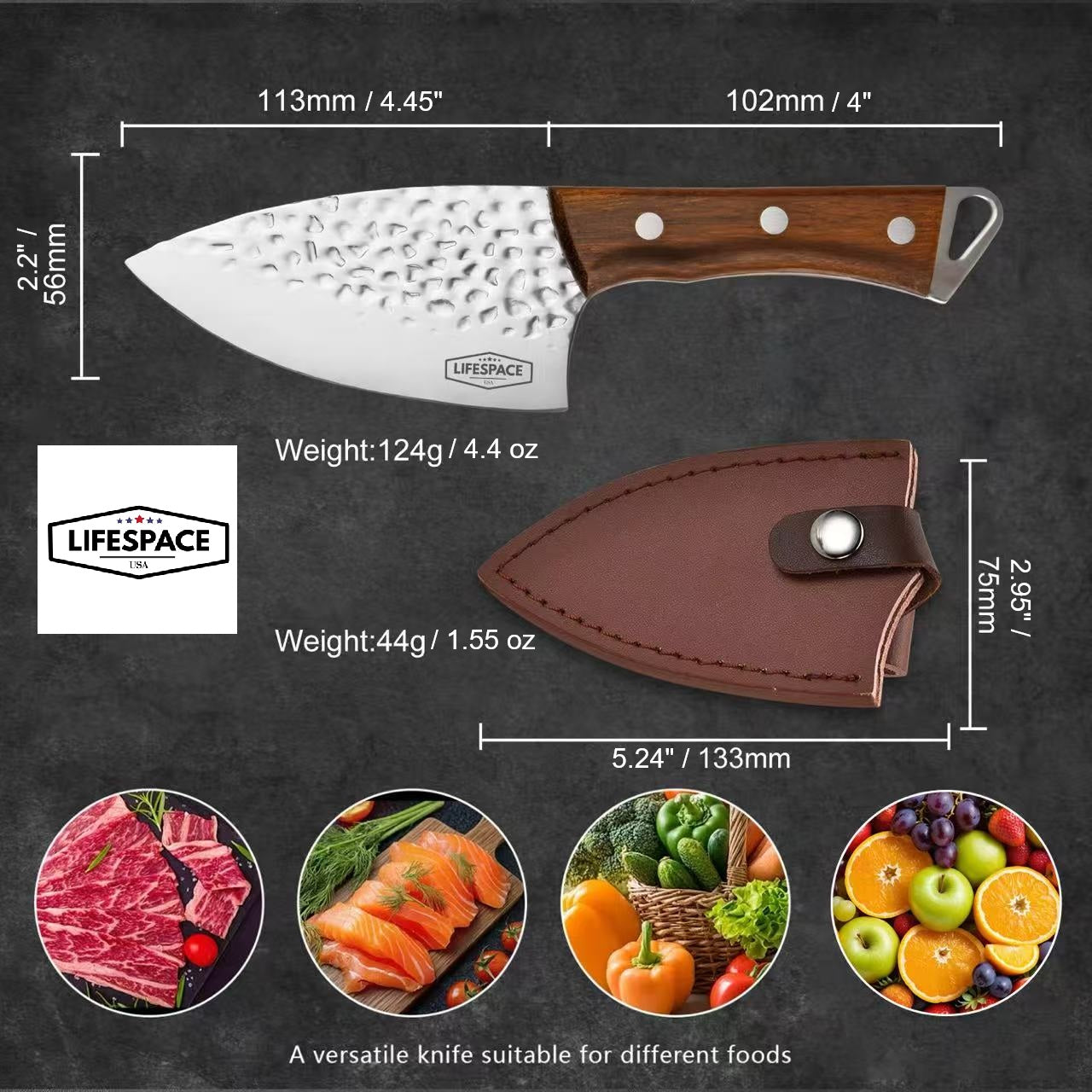 Lifespace Full Tang Stainless Steel Fish Head Kitchen and Outdoor Knife