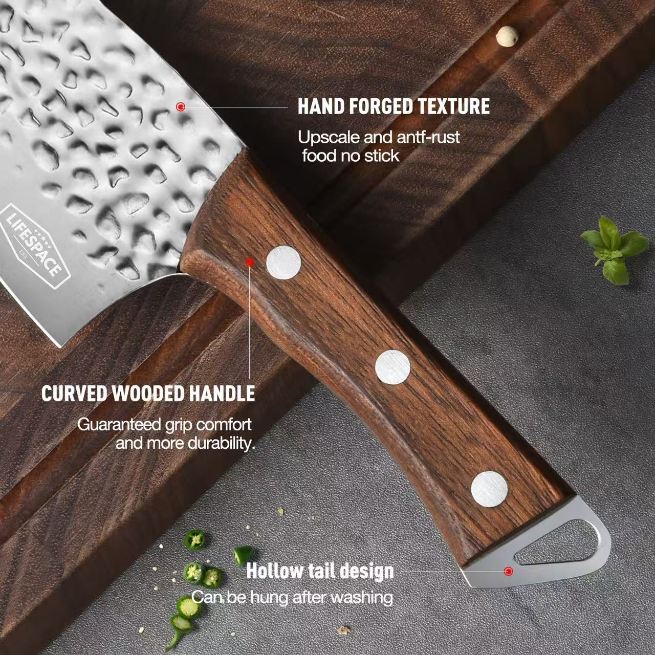 Lifespace Full Tang Stainless Steel Fish Head Kitchen and Outdoor Knife