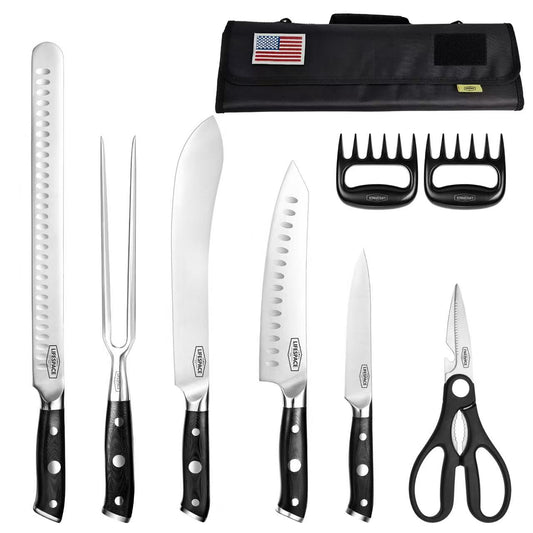 Lifespace Premium Professional 9pc Chef Knife & Tool Set with Knife Roll