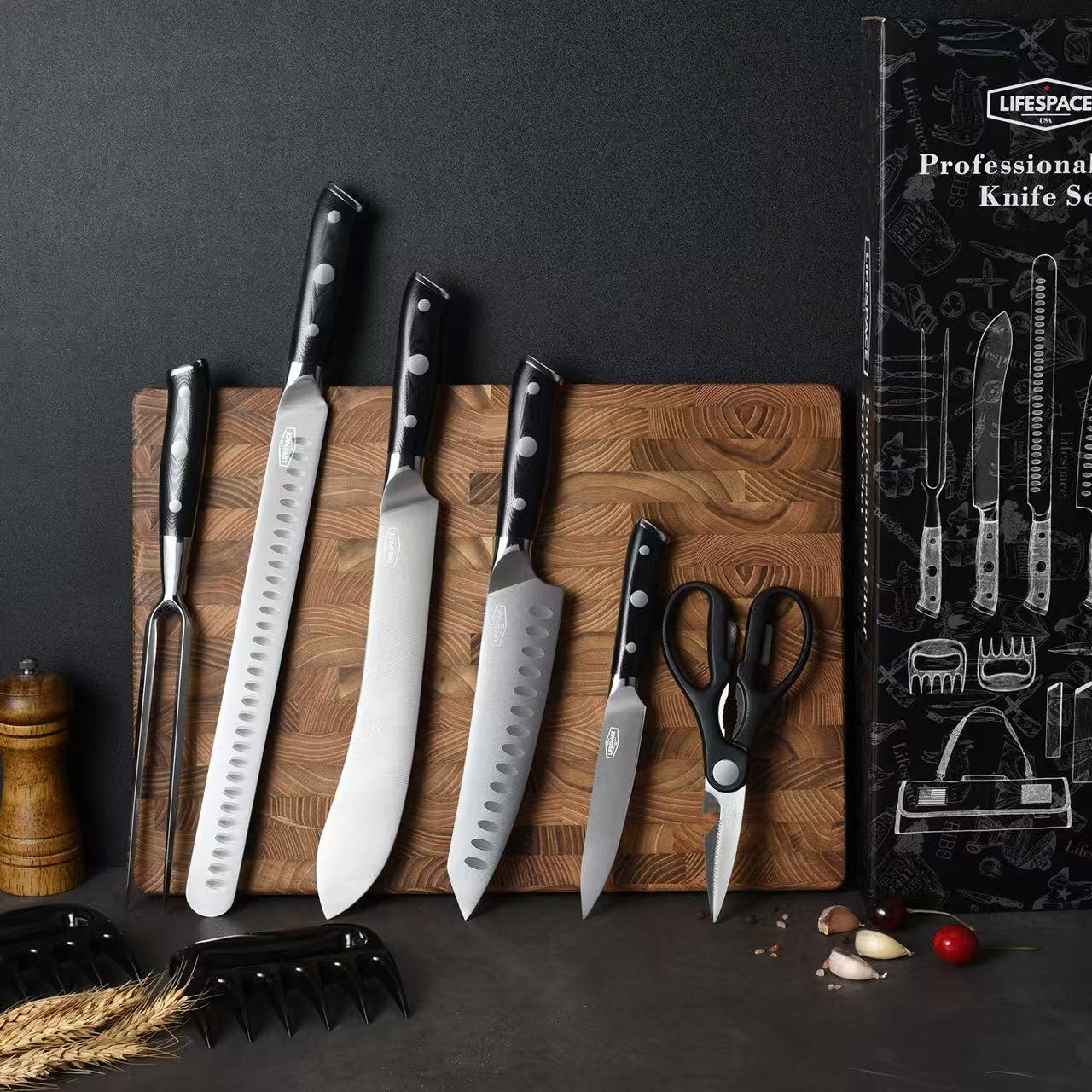 Lifespace Premium Professional 9pc Chef Knife & Tool Set with Knife Roll