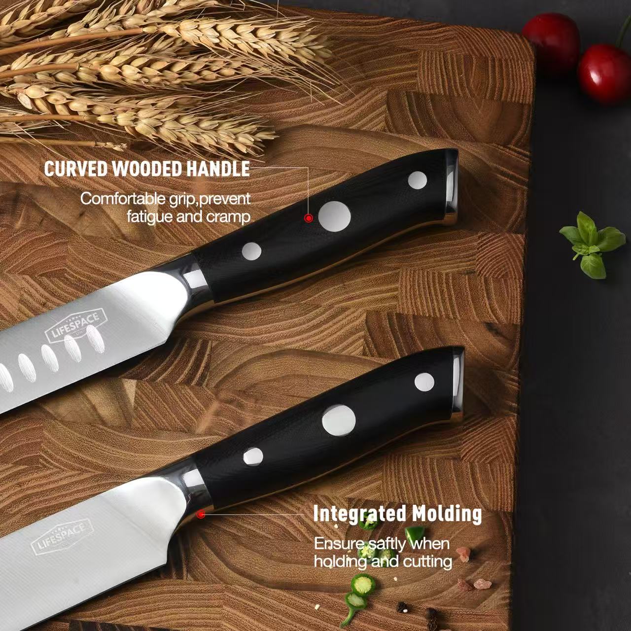 Lifespace Premium Professional 9pc Chef Knife & Tool Set with Knife Roll