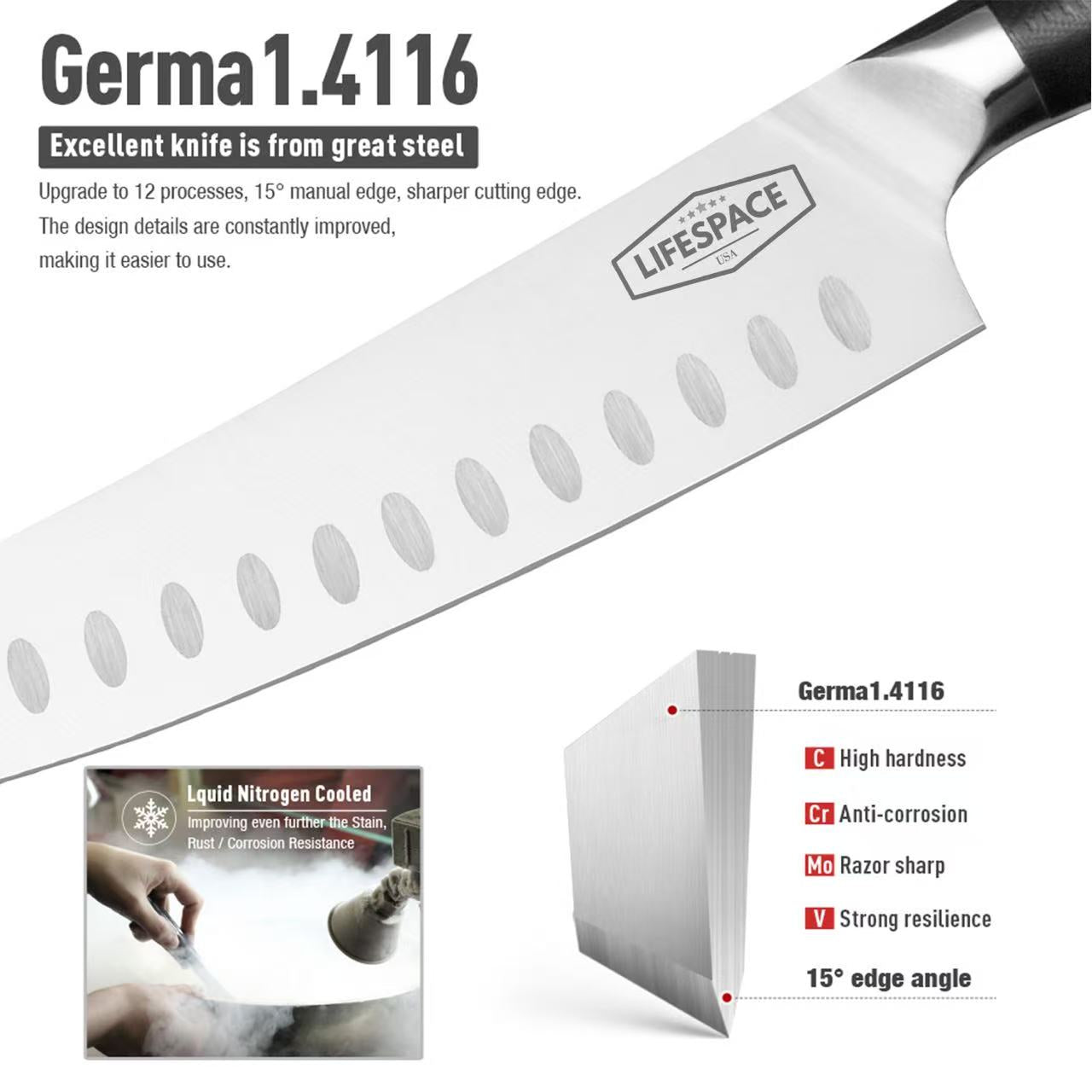 Lifespace Premium Professional 9pc Chef Knife & Tool Set with Knife Roll