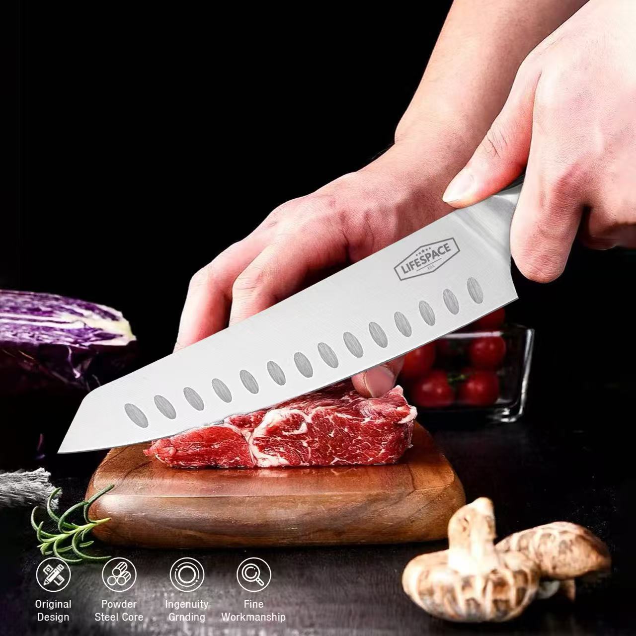 Lifespace Premium Professional 9pc Chef Knife & Tool Set with Knife Roll