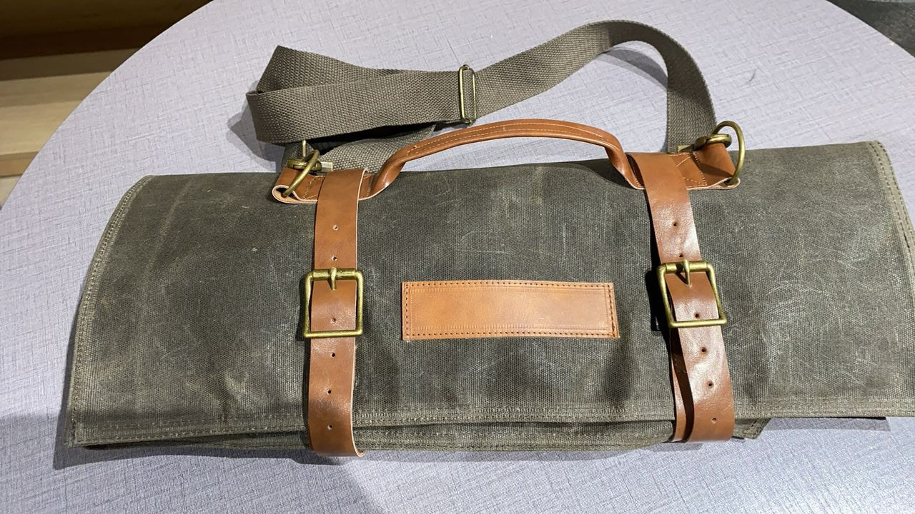 Lifespace Premium Leather & Waxed Canvas Utensil & Knife Roll - 8 Slots & Zip Pouch