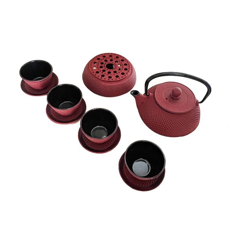 Lifespace Luxury Cast Iron 600ml Teapot Set with SS Filter, Trivet & 4 Cups - avail in Red & Green