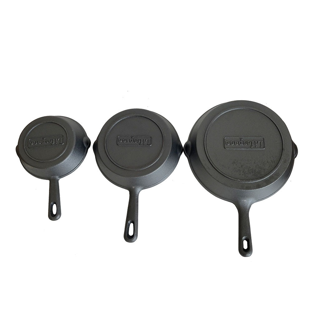 Lifespace Quality 3 Piece Matt Black Cast Iron Skillet Pan Set