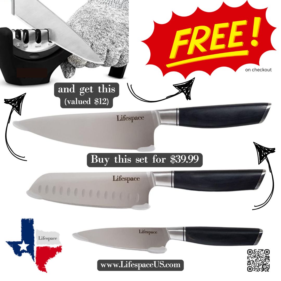 Lifespace Classic Japanese Chef Knife Set in a Gift Box - Petty, Santoku & Chef