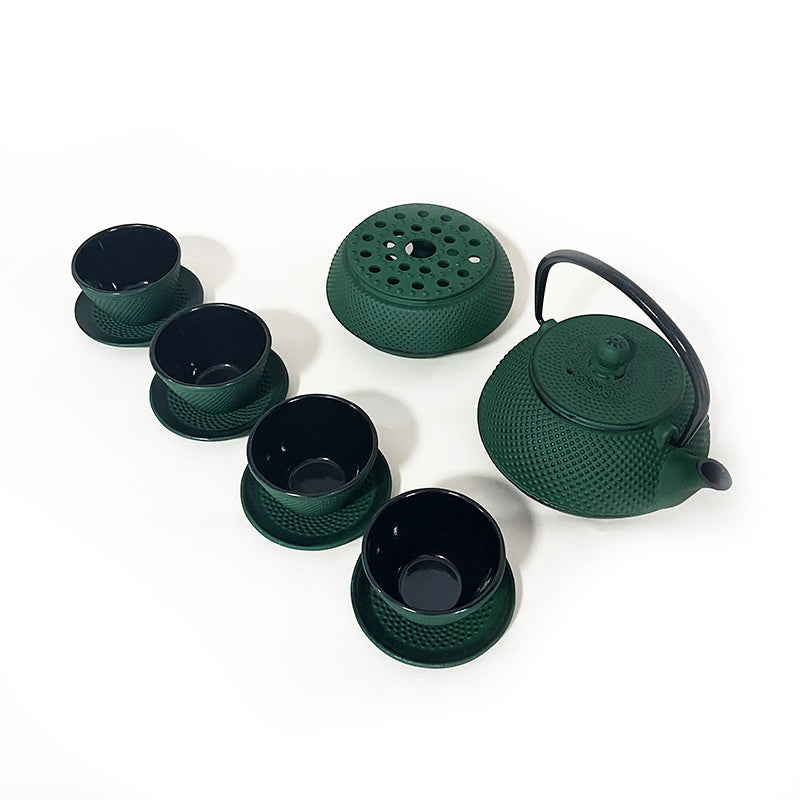 Lifespace Luxury Cast Iron 600ml Teapot Set with SS Filter, Trivet & 4 Cups - avail in Red & Green