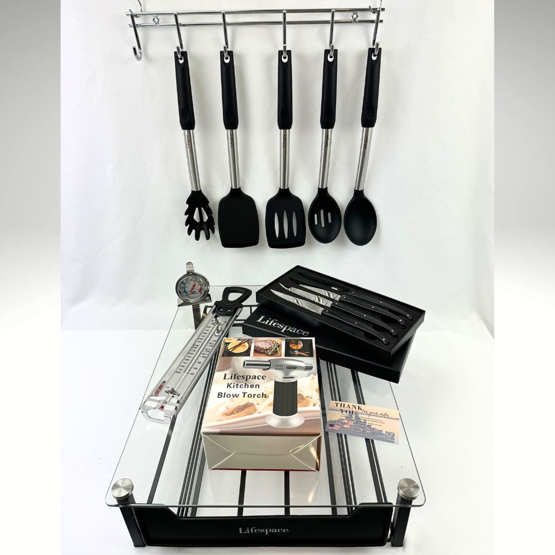 Lifespace Ultimate Kitchen Bundle Deal -  40 K-Cup Coffee Pod Holder, Creme Brulee Burner, Steak Knives, Thermometers...