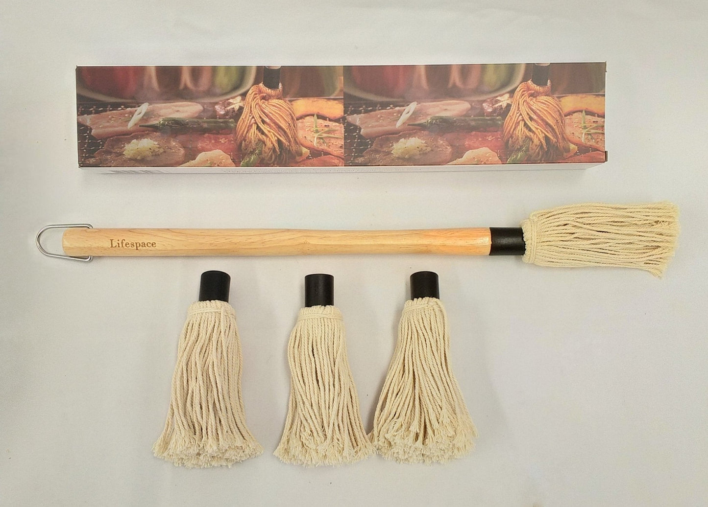 Lifespace 18" BBQ Grill Basting Mop Brush with 3 Spare Heads