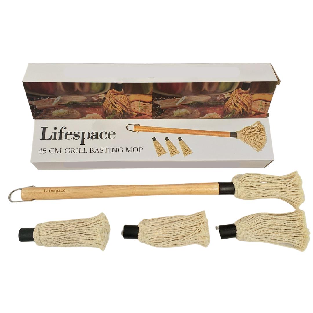 Lifespace 18" BBQ Grill Basting Mop Brush with 3 Spare Heads