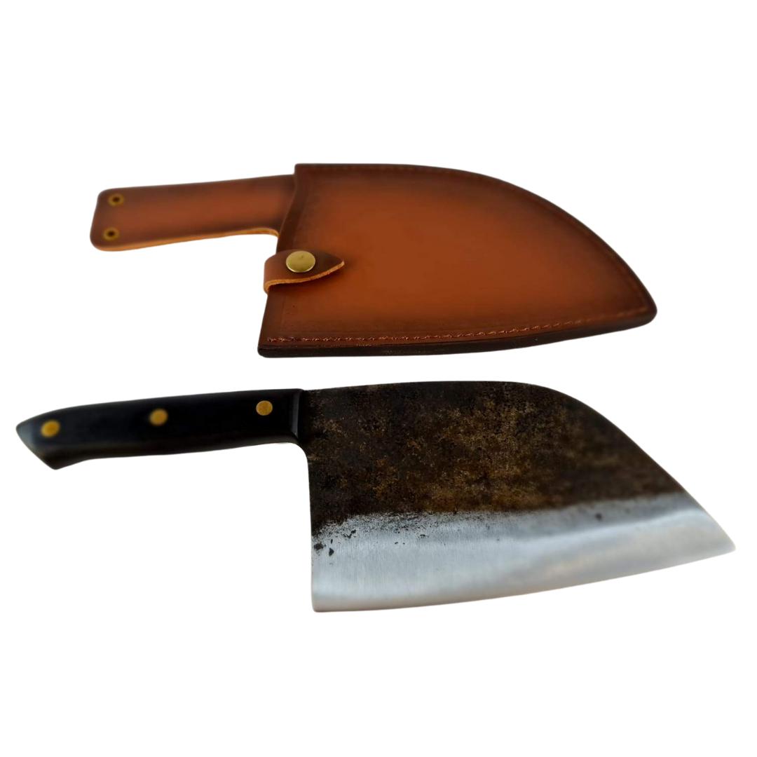 Lifespace Hammer Forged Full Tang Butcher Cleaver with Leather Sheath