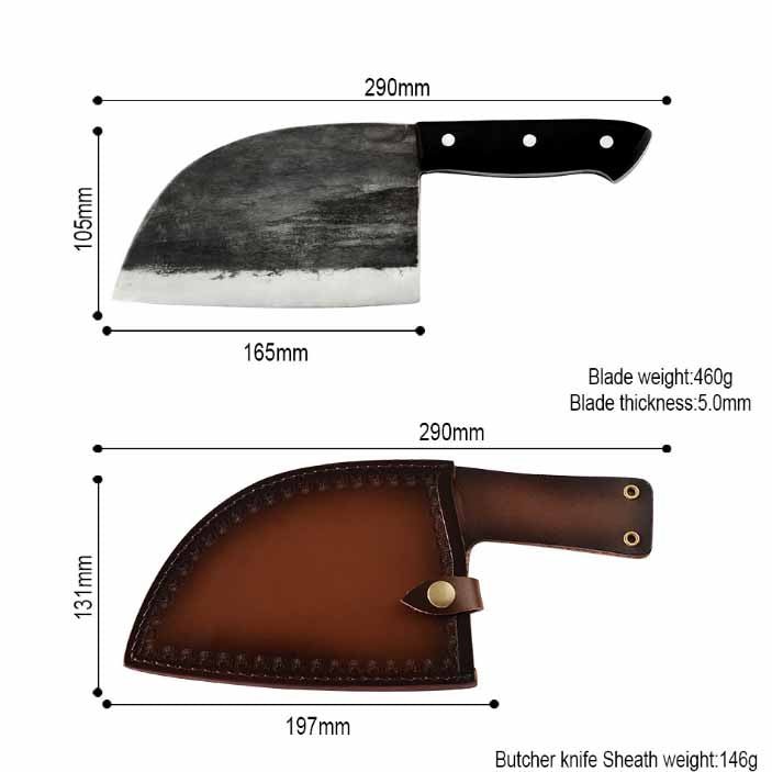 Lifespace Hammer Forged Full Tang Butcher Cleaver with Leather Sheath