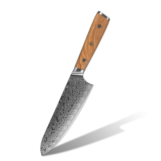 Lifespace Luxury 3pce Olive Wood Handle Full Tang Damascus Blade Chef Knife Set in a Gift Box