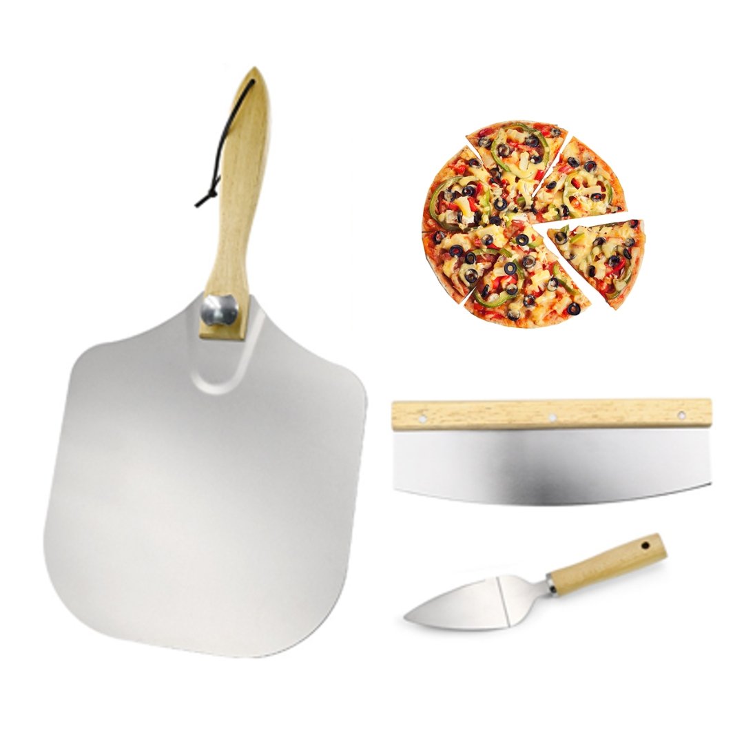 Lifespace 6pc Pizza Bundle Kit - 13" Pizza Stone, Peel, Rocker Slicer, Wheel Cutter, Lifter & Brush