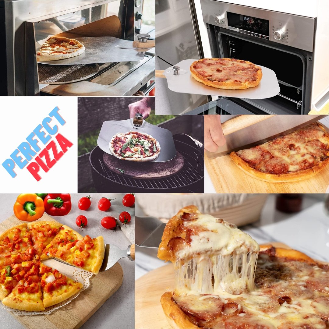 Lifespace 6pc Pizza Bundle Kit - 13" Pizza Stone, Peel, Rocker Slicer, Wheel Cutter, Lifter & Brush