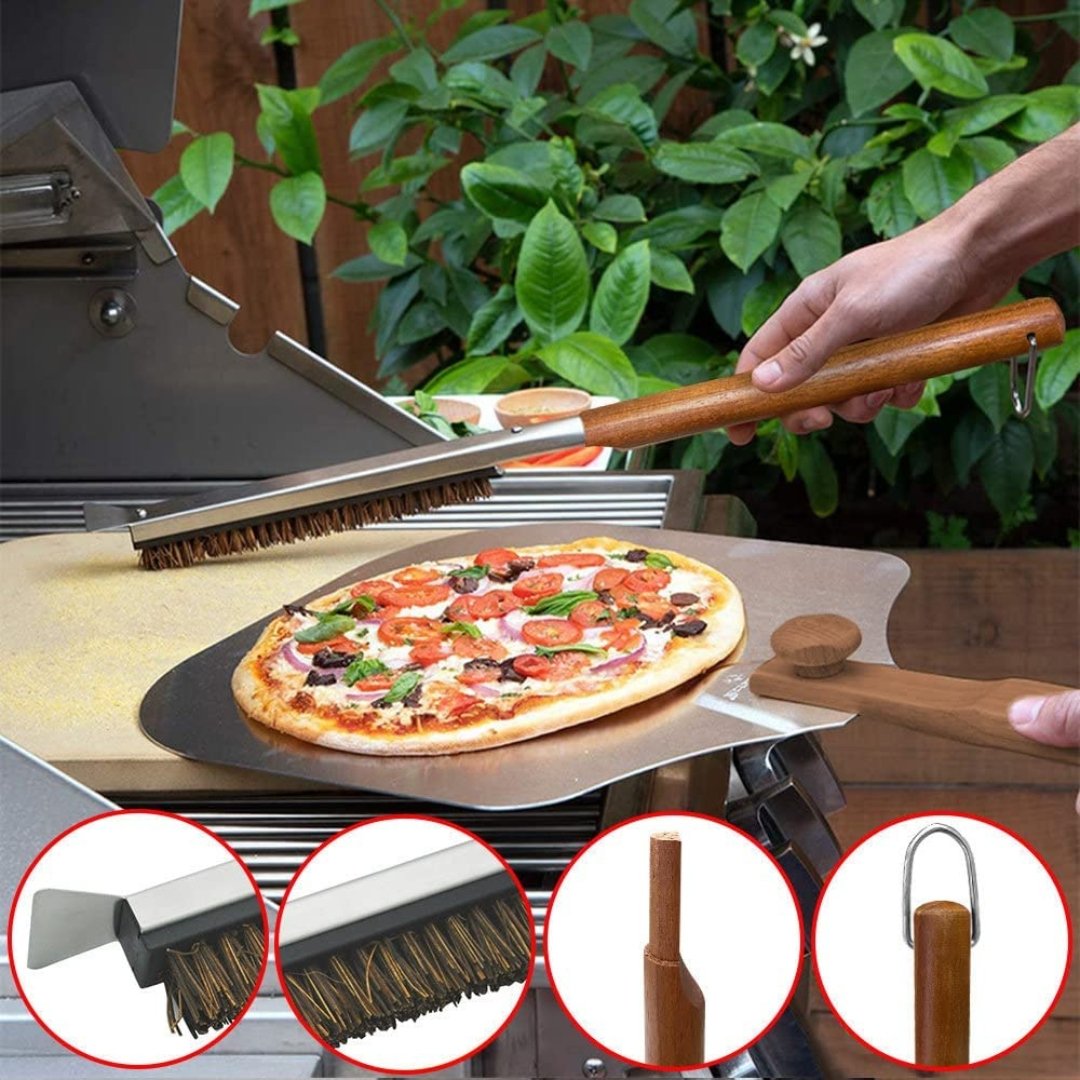 Lifespace 6pc Pizza Bundle Kit - 13" Pizza Stone, Peel, Rocker Slicer, Wheel Cutter, Lifter & Brush