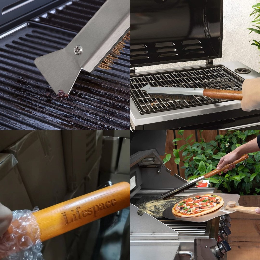 Lifespace 6pc Pizza Bundle Kit - 13" Pizza Stone, Peel, Rocker Slicer, Wheel Cutter, Lifter & Brush