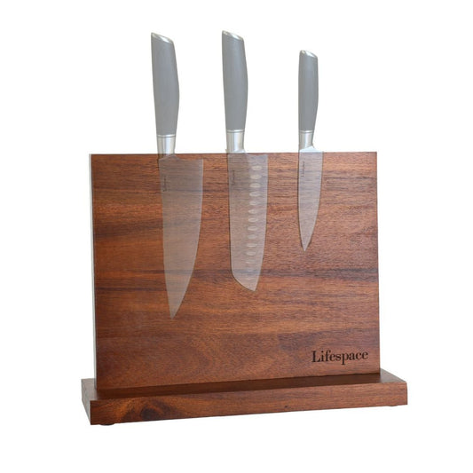 Lifespace Premium Counter Top Acacia Wood Magnetic Knife Holder