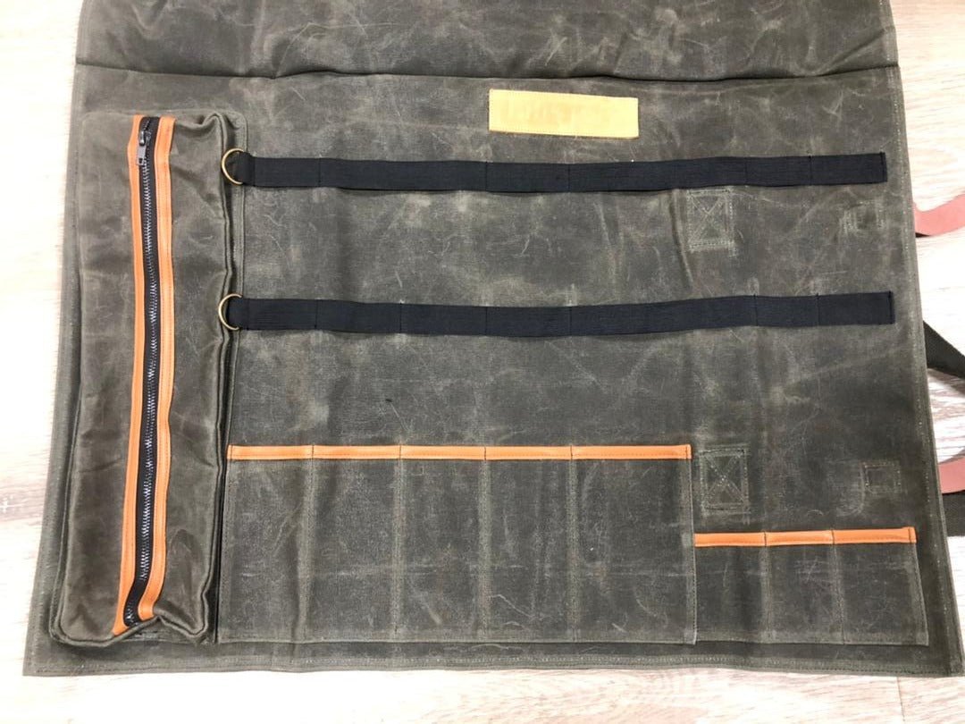 Lifespace Premium Leather & Waxed Canvas Utensil & Knife Roll - 8 Slots & Zip Pouch