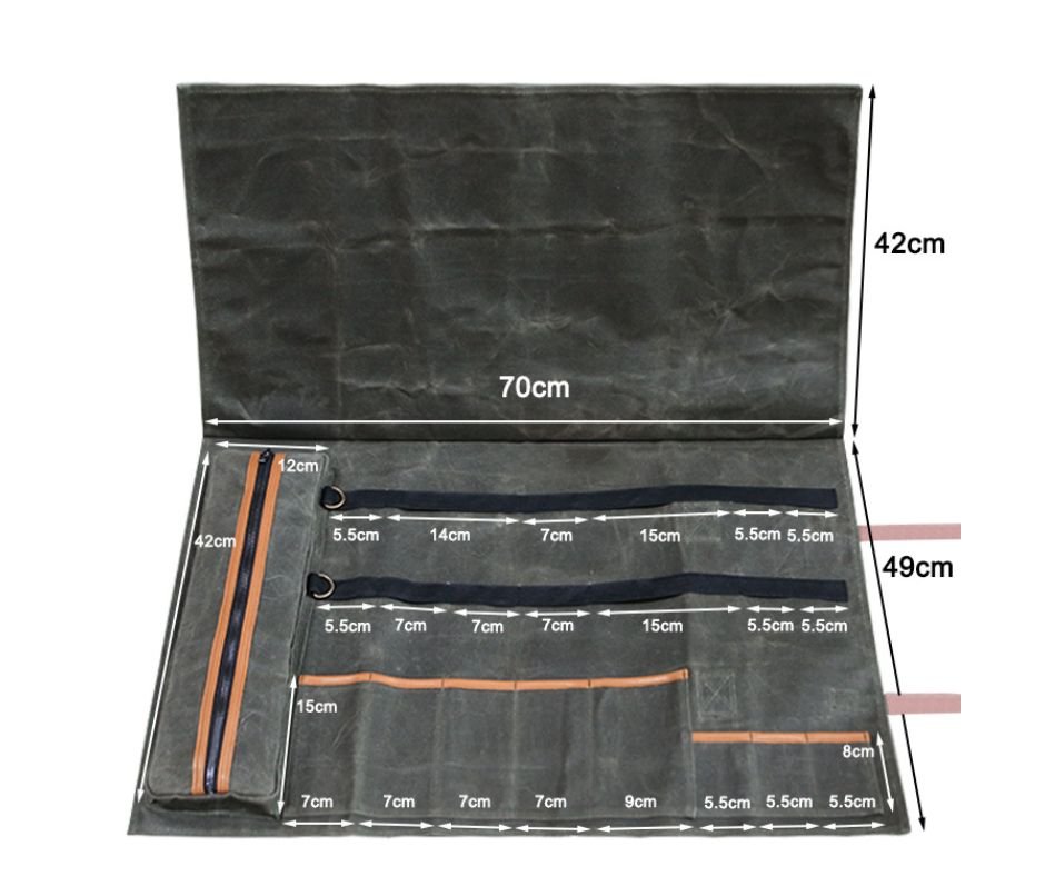 Lifespace Premium Leather & Waxed Canvas Utensil & Knife Roll - 8 Slots & Zip Pouch