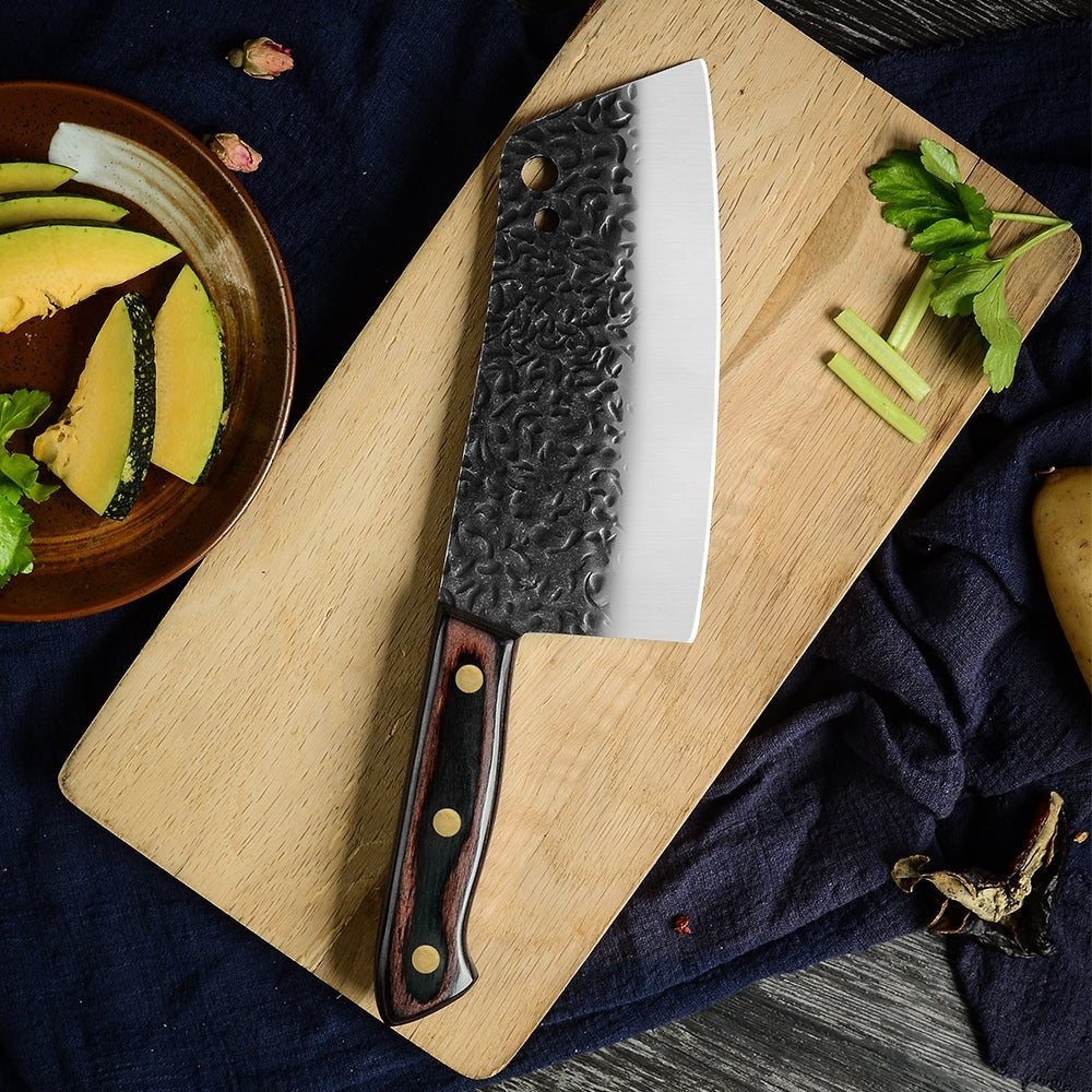 Lifespace 7 Inch Full Tang Hammered Chef Cleaver Knife with Hole - Lifespace