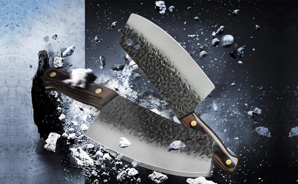 Lifespace 7 Inch Full Tang Hammered Chef Cleaver Knife with Hole - Lifespace