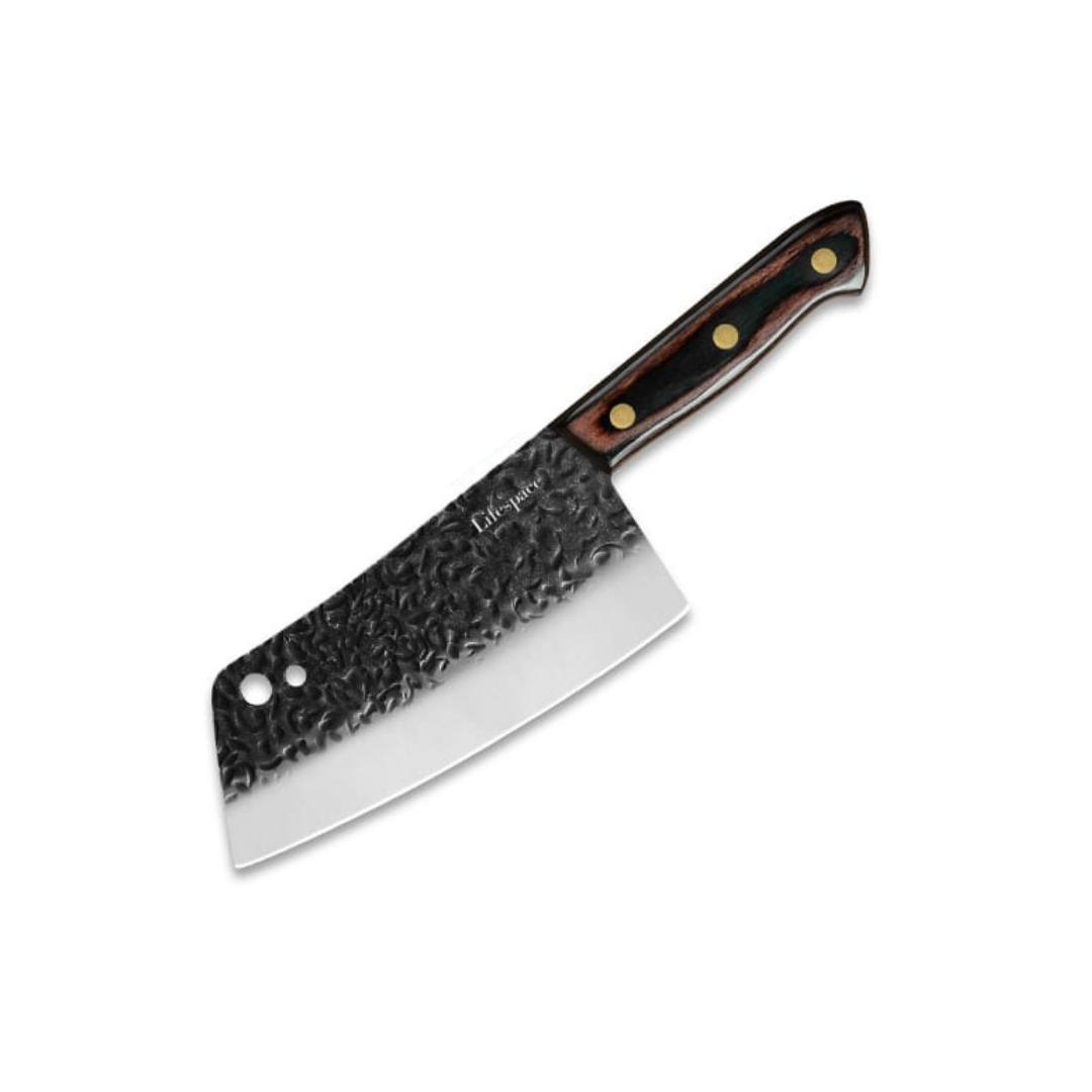 Lifespace 7 Inch Full Tang Hammered Chef Cleaver Knife with Hole - Lifespace