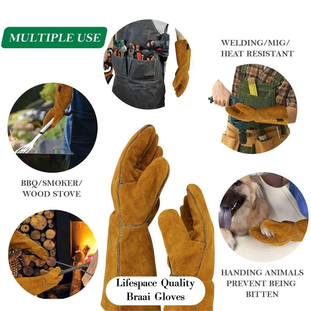 Lifespace Brown Leather Braai Gloves - lined for extra comfort - Lifespace